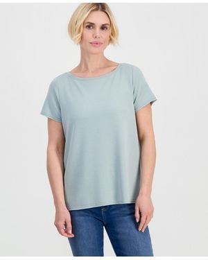 Style & Co. Petite Short-sleeve Boat Neck Top - Blue
