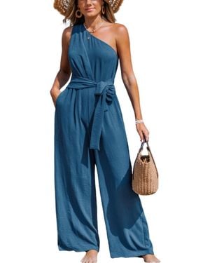 CUPSHE One-shoulder Wide Leg Jumpsuit - Blue
