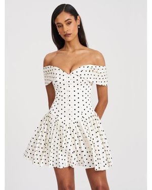 Miss Circle Edeline Polka Dot Off-shoulder Pleated Mini Dress - White