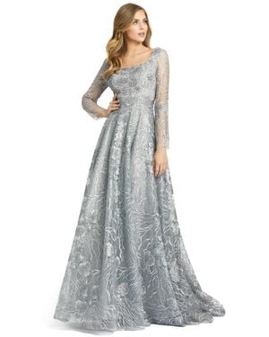 Mac Duggal Beaded Cap Sleeve Column Midi Dress - White