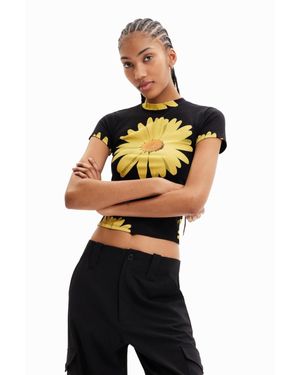 Desigual Ribbed Daisy T-shirt - Black