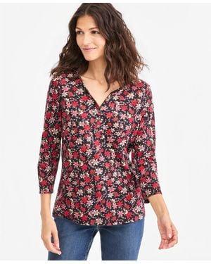 Style & Co. Petite 3/4-sleeve Floral-print Henley T-shirt - Red