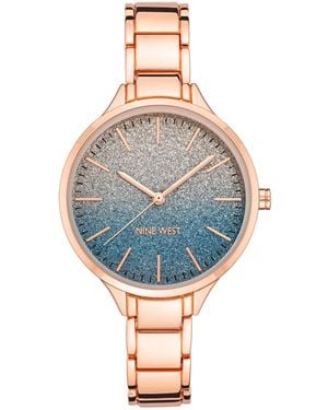 Nine West Quartz Rose Gold-tone Alloy Link Bracelet Watch - Blue