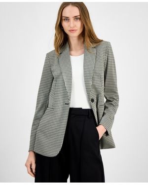 BarIII Plaid One-button Notch-collar Jacket - Gray