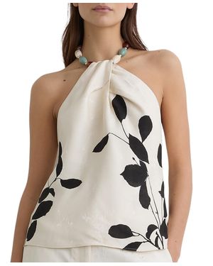 Reiss Delilah Beaded Halter Floral-print Blouse - Natural