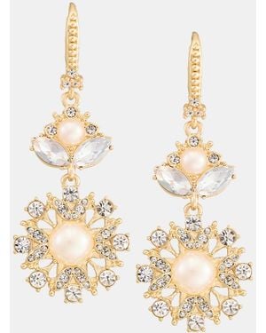 Marchesa Crystal & Imitation Pearl Double Drop Earrings - Metallic