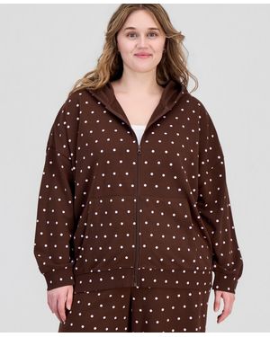 Rebel Veil Trendy Plus Size Drop-shoulder Zippered Hoodie - Brown