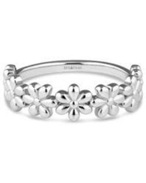 DEVATA Daisy Flower Ring In Rhodium Plated Sterling Size 7 - White