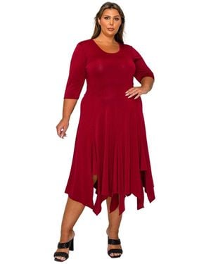 L I V D Plus Size Shay Handkerchief Hem Dress - Red