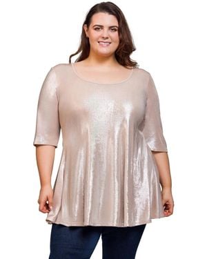 24seven Comfort Apparel Plus Size Scoop Neck Flared Tunic Top - Natural