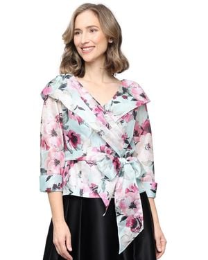 Alex Evenings V-neck Portrait Collar Top - White