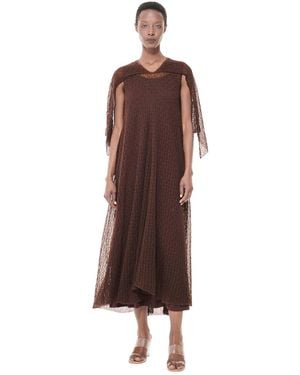 eem Textured Open Knit Cape Dress - Brown