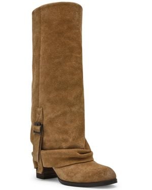 Steve Madden Bozeman Cuffed Block Heel Tall Slouch Boots - Natural