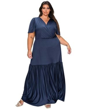 L I V D Plus Size Violetta Tiered Surplice Dress - Blue