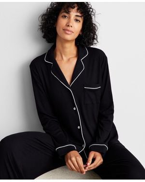 State Of Day 2-pc. Packaged Ribbed Notched-collar Pajamas Set Xs-3x - Black
