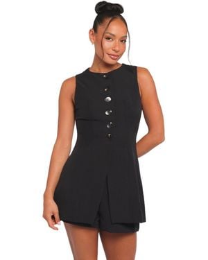 Petal & Pup Amanda Sleeveless Button-down Vest Top - Black