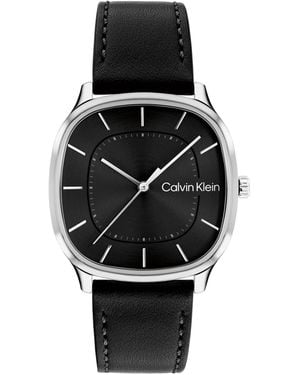 Calvin Klein Ck Shape Leather Strap Watch 37mm - Black