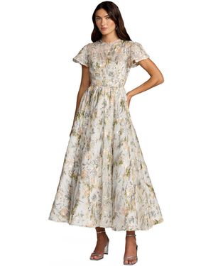 Mac Duggal Multicolor Flutter Sleeve Sequin A-line Midi Dress - Natural