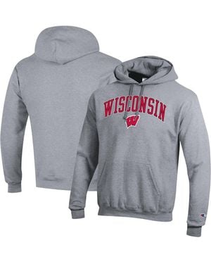 Champion Â Wisconsin Badgers Arched Logo Fleece Pullover Hoodie - Gray