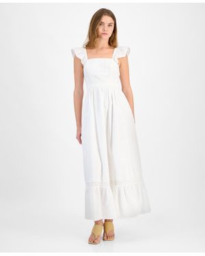 And Now This Petite Flutter-sleeve Embroidered Maxi Dress - White