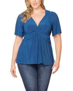 Kiyonna Plus Size Abby Twist Front Top - Blue