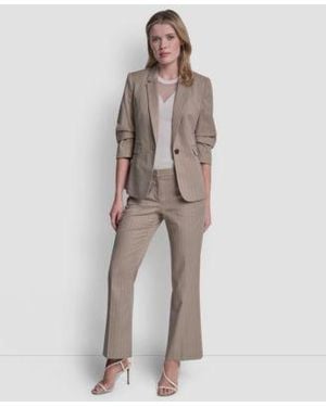 DKNY Petite Ruched Sleeve Notch Collar Blazer Pinstripe Modern Fashion Pants - Natural