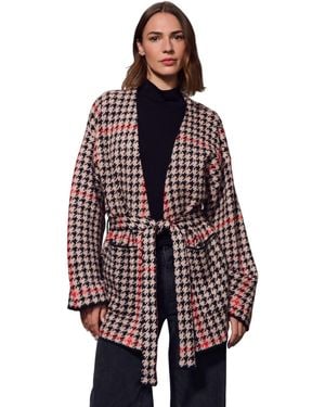 Sanctuary Houndstooth Plaid Jacquard Coatigan - Red