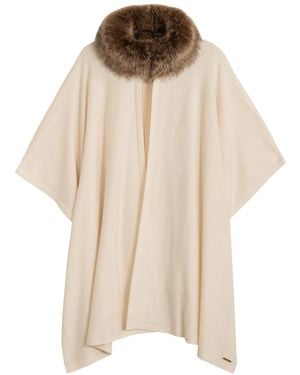 Ralph Lauren Fur Collar Knit Ruana Wrap - Natural