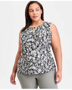 Kasper Plus Size Keyhole-neck Sleeveless Knit Top - White