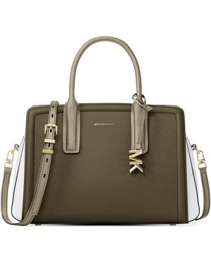Michael Kors Laila Medium Color-block Leather Satchel Bag - Natural