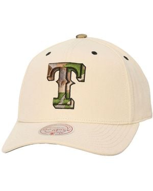 Mitchell & Ness And Texas Rangers Camo Logo Pro Crown Snapback Hat - Natural
