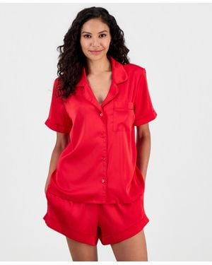 INC International Concepts I.n.c International Concepts Stretch Satin Short-sleeve Pajama Set - Red