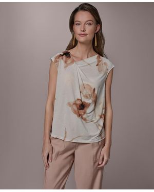 Donna Karan Printed Asymmetric Neck Top - Brown
