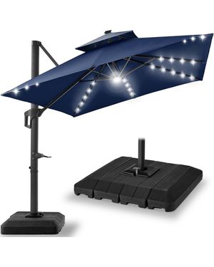 Best Choice Products 10x10ft 2-tier Square Outdoor Solar Led Cantilever Patio Umbrella W/ Base Included - Blue