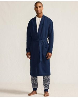 Lands' End Serious Sweats Calf Length Robe - Blue