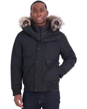 Michael Kors Faux-fur-trim Quilted-bib Hooded Bomber Jacket - Blue