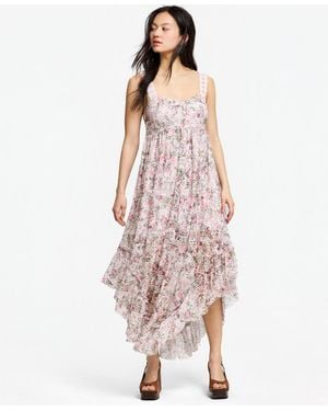 And Now This Asymmetrical Chiffon Eyelet Maxi Dress - Pink