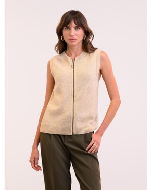 Celtic & Co. Zip Sleeveless Knit Cardigan - Natural