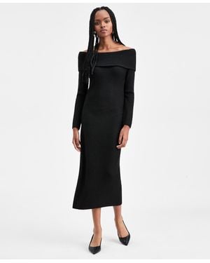 BarIII Off-the-shoulder Sweater Dress - Black