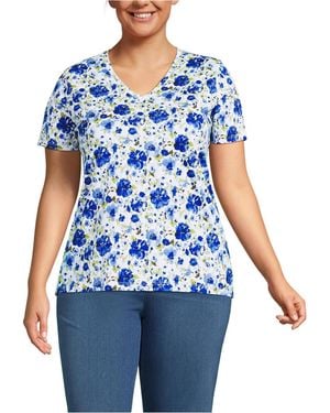 Lands' End Plus Size Relaxed Supima Cotton V-neck T-shirt - Blue