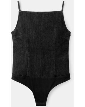 Mango Fitted Denim Bodysuit - Black