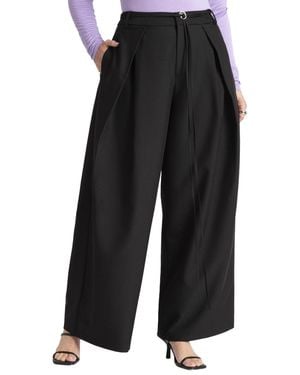 Eloquii Pleat Detail Trouser With Long Belt - Black