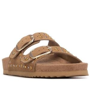 Xti Suede Double Strap Buckle Sandals - Brown