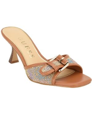 Guess Dista Crystal Embellished Faux Leather Kitten Heel Sandals - White