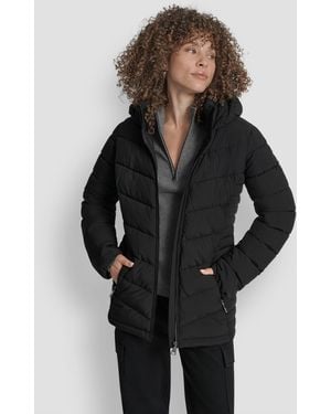 DKNY Chevron-quilted Full-zip Puffer Jacket - Black