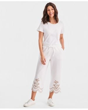 Style & Co. Embroidery Wide-leg Sweatpants - White