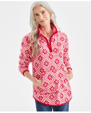 Style & Co. Printed Polar Fleece Quarter-zip Sweatshirt - Red