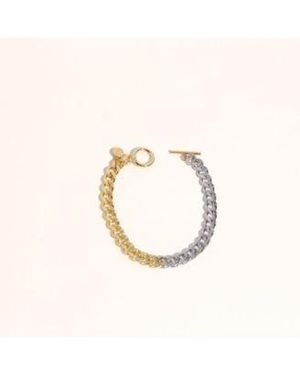Joey Baby Two Tone Stainless Steel Bracelet With Gold Silver Links toggle Clasp - Natural
