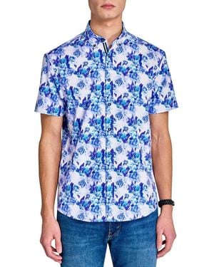 Society of Threads Regular Fit 4-way Stretch Performance Solid Short Sleeve Button Down - Blue