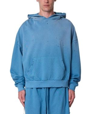 MNML Mojave Oversized Distressed Faded-wash Hoodie - Blue